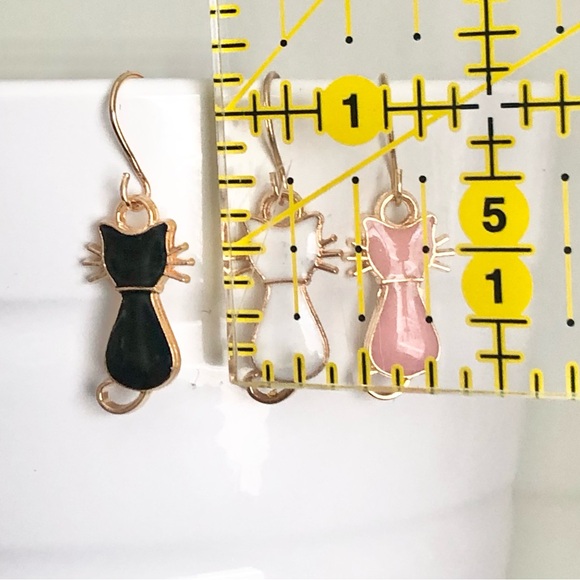 New Kitten Cat Dangle Drop Earrings Cute Pet Gift Cartoon Anime Kitty Rose Pink - Picture 4 of 6